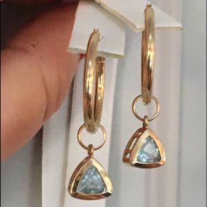 14K HOOP EARRINGS W 14k TOPAZ CHARMS